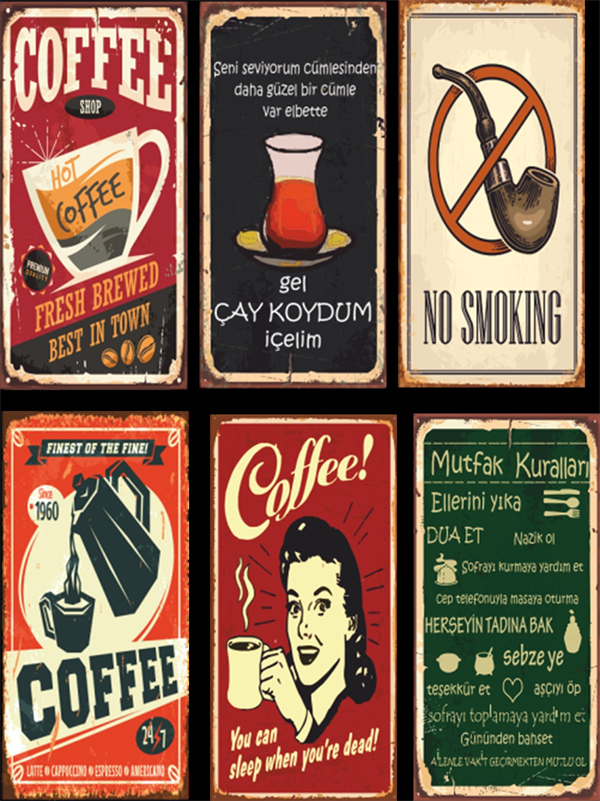Kahve Çay Mutfak 6lı Retro Ahşap Poster Seti
