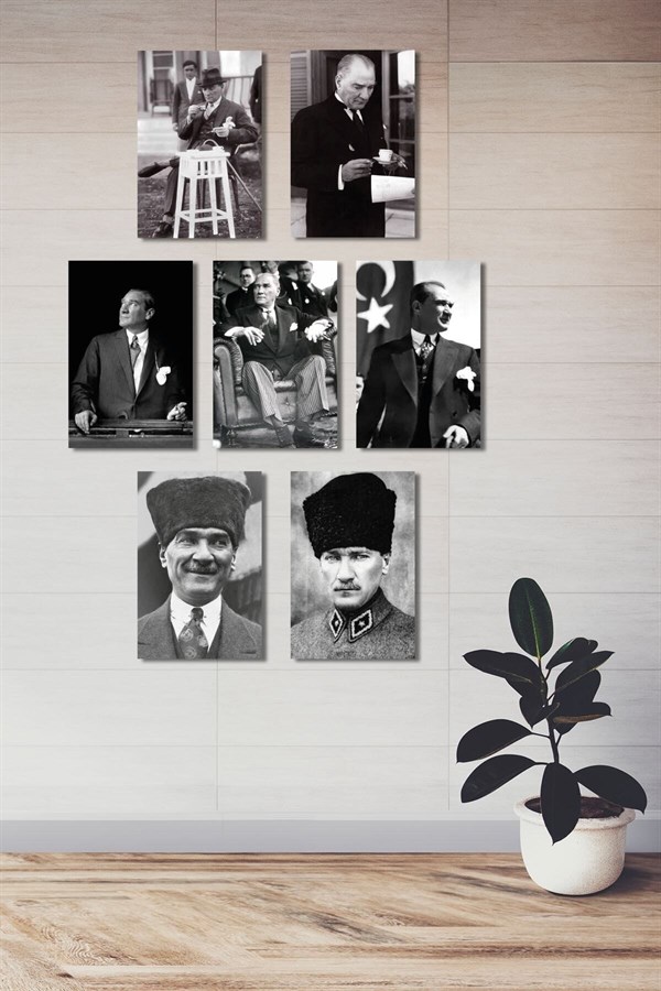 Siyah Gri Atatürk Ahşap Mdf Poster