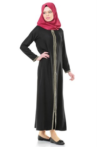 5009-1 Fermuarlı Siyah Namaz Elbisesi