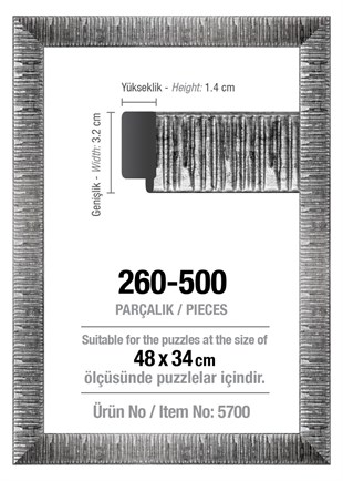 Art Puzzle 260/500'lük Gümüş 48 x 34 cm Puzzle Çerçevesi (30 mm)