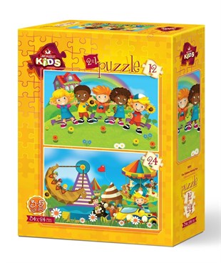Art Puzzle Eğlenen Çocuklar 2'li 12+24 Parça Yapboz