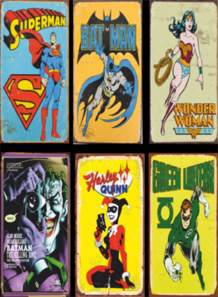 Batman Superman Süper Kahramanlar 6lı Retro Ahşap Poster Seti