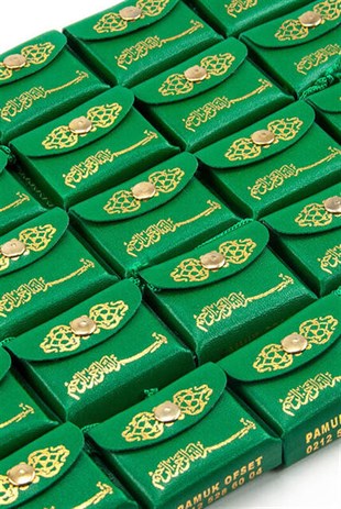 Deri Çantalı Mini Kuranı Kerim - Sade Arapça - Yeşil Renk - 25 Adet