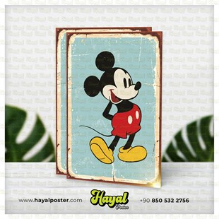 Disney Micky Mause Retro Vintage Ahşap Poster
