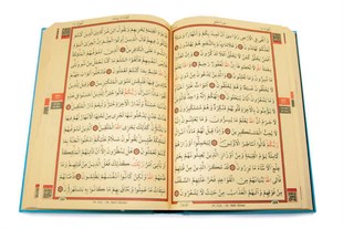 Kuranı Kerim - Allah Lafızlı - İnci Tesbihli - Sade Arapça - Mavi Renk - Sarı Pleksili -  Bilgisayar Hatlı