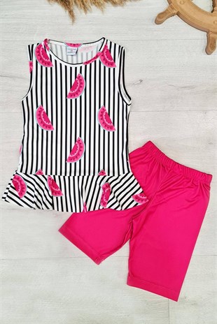 Marina Girl Child Fuchsia Watermelon Pattern Detailed Design Swimsuit K2209